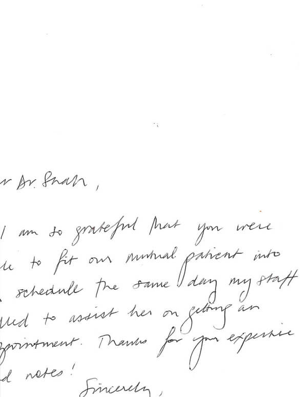 Patient Testimonials: Dear Dr. Shah